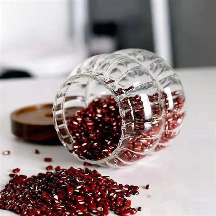 Striped Glass Storage Jar With Acacia Wood Lid