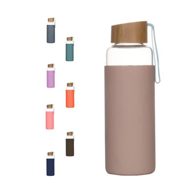 Potel Dŵr Gwydr Yfed Uniongyrchol 550ML Gyda Chaead Bambŵ Gyda Logo Custom