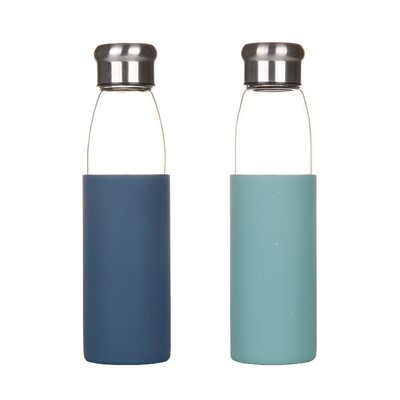 550ML Cludadwy Custom Lliwgar Silicôn Llewys Gwydr Potel Dŵr Gyda Chaead Dur Di-staen